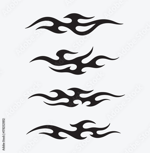 Tribal Flame Tattoo Symbol with Y2K Edgy Aesthetic, Abstract Burning Fire Silhouette, High Contrast Sharp Line Ornament for Fashion Graphic, Sticker Print and Digital Art Asset