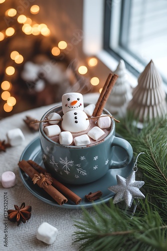 Hot chocolate with snowman marshmallow