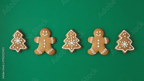 Gingerbread cookies on green background