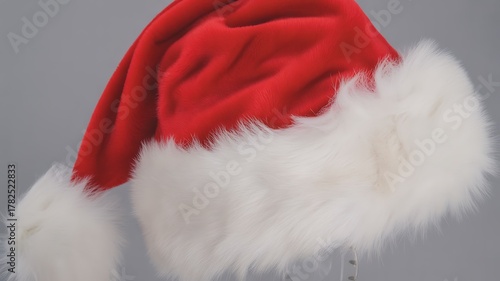 Red santa hat on gray background