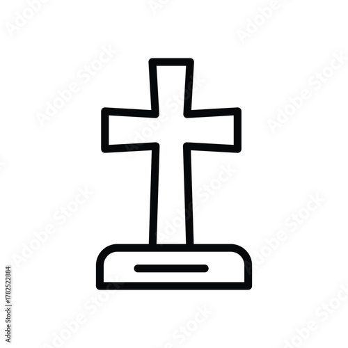 A black outline of a grave featuring a cross atop a base