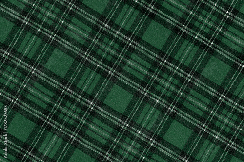 Christmas Tartan Plaid Seamless Design Checkered plaid. Cloth Pattern background of Scottish style. New year textile decorations. green Black top view. empty tablecloth table cloth diagonal texture