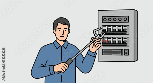 Electrician switching an electrical breaker