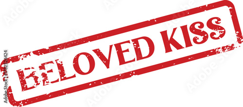 Beloved Kiss Red Grunge Rubber Stamp Imprint Symbolizing Love Affection and Intimacy