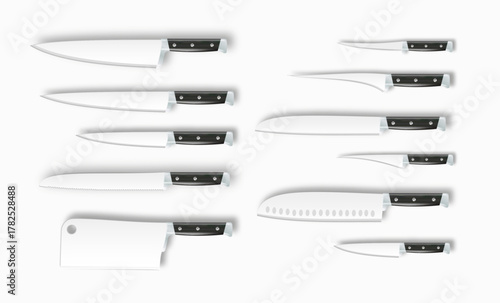 Knives. Set of kitchen knives clipart vector illustration. Knife with tree handle . Kitchen concept icon logo. Vector