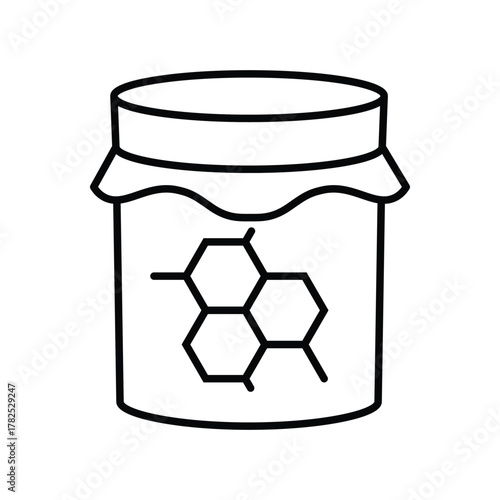 A jar of honey with a honeycomb pattern is outlined in black