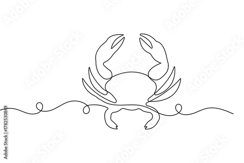 Continuous crab one line drawing minimalist style isolated outline elegant vector illustration design
