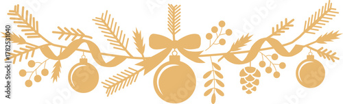 Golden christmas decoration border with fir and baubles Vector