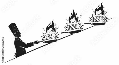 Chef proudly presents sizzling pans in a dynamic culinary performance.