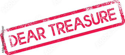 Dear Treasure Red Grunge Rubber Stamp with Textured Effect for Romantic Themes and Love Concepts