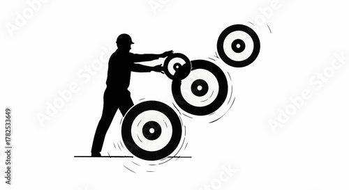 Silhouette of a person pushing gears, symbolizing effort and mechanical process