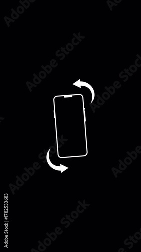 Rotate phone to vertical orientation with rotation arrows on black background. Suitable for technology or device orientation design concepts.