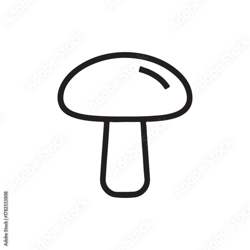 A minimalist line drawing of a mushroom featuring a rounded cap and a thick straight stem