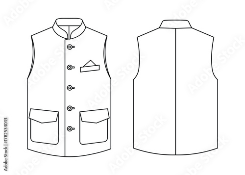 Elegant jacket, showcasing a classic design with a mandarin collar and button down front, perfect for formal wear