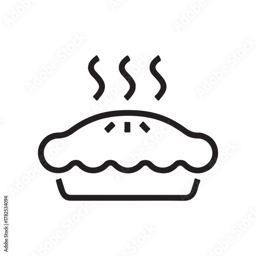 A pie illustration emitting steam The pie features a wavy crust and a rectangular dish Three lines rise above