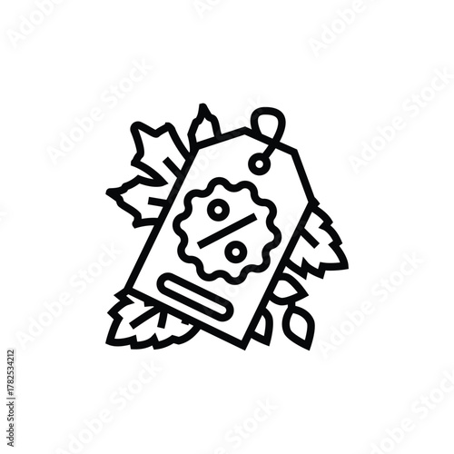 A price tag displays a discount symbol accented with foliage