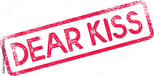 Distressed Red Rubber Stamp with Text Dear Kiss Communicating Sentimental Feelings