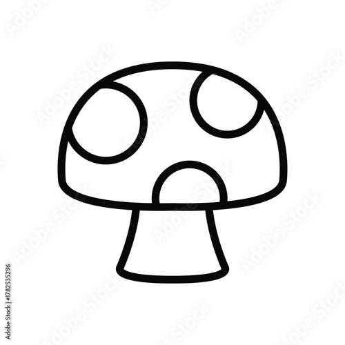 A simple drawing of a mushroom The mushroom has a white cap with three spots and a white stalk
