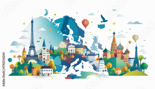 Europe landmarks and travel destinations with transparent background