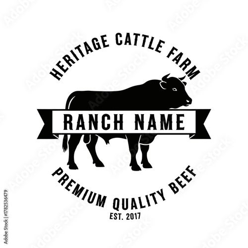 Heritage Cattle Farm Ranch Logo Premium Quality Beef Established 2017.