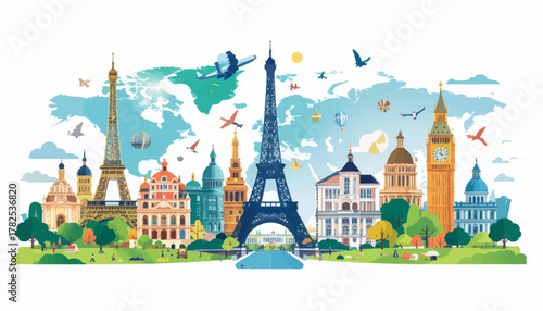 Famous landmarks around the world with transparent background