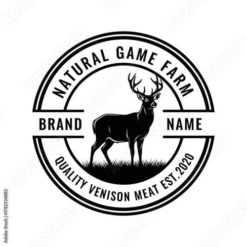 Majestic Stag in Natural Game Farm Emblem.