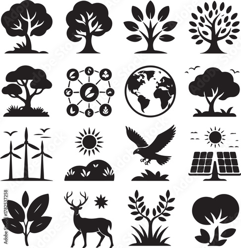 World environment day silhouette icon collection