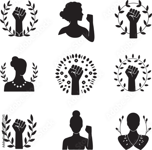 Empowering women silhouette icon bundle