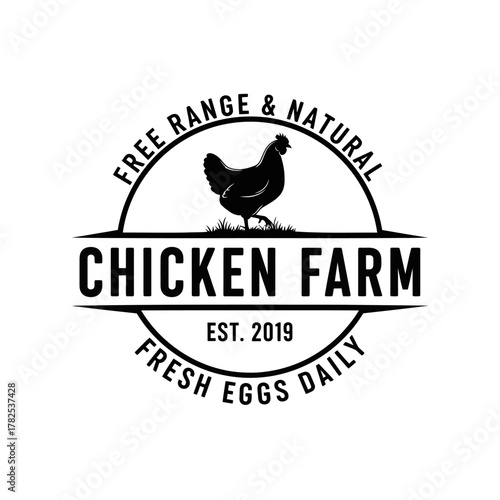 Chicken Farm Logo Design with Free Range and Natural Eggs.