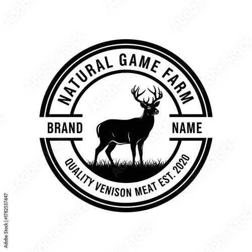 Classic Stag Silhouette Emblem for a Natural Game Farm.