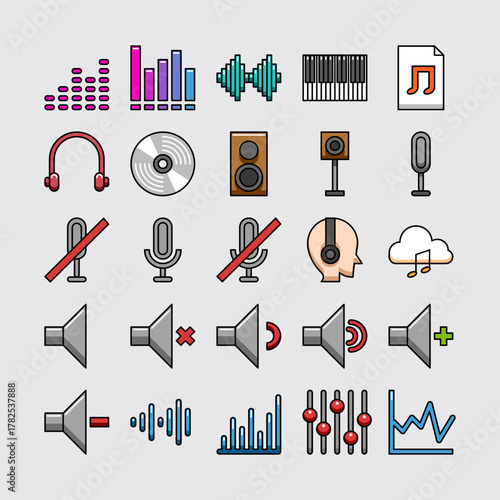 Flat Audio and Sound Control Icons Collection