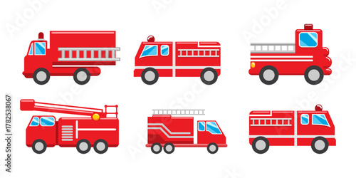 Collection of Flat Design Red Fire Trucks