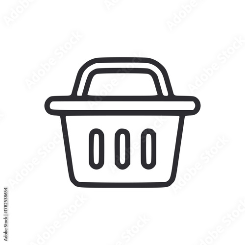 An outline of a shopping basket The basket has a handle and three holes on the side