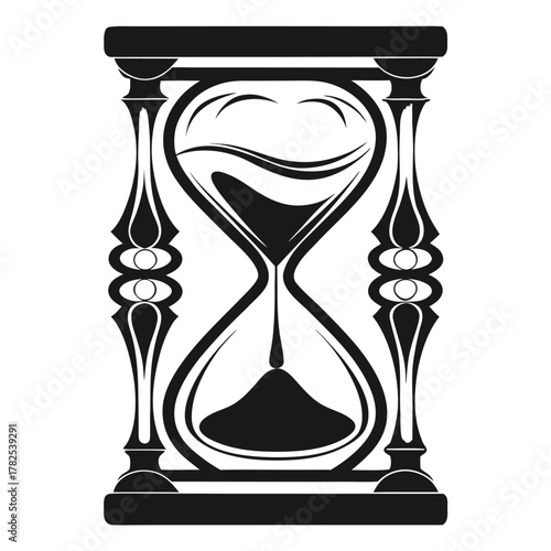 Vintage Monochrome Hourglass Vector Illustration. Retro Clock Clipart & Line Art Design.eps