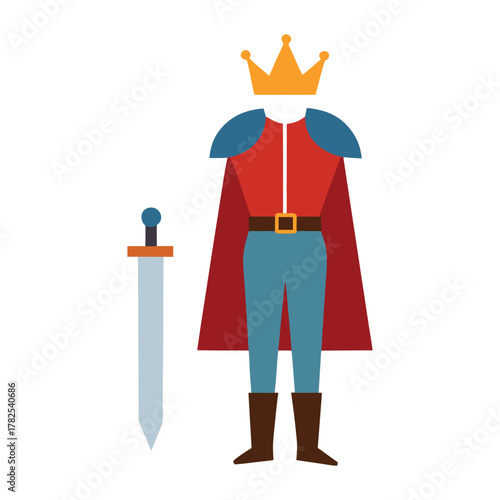 Royal Clothing Vector Illustration with Crown, Sword, Cape, Shirt, Trousers & Boots.eps