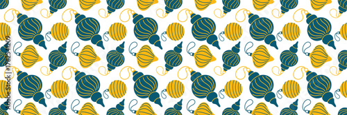 Seamless Christmas Ornament Pattern with Striped Baubles and Decorations.