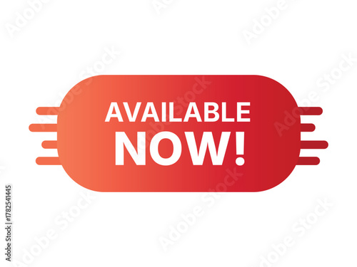 Bright red available now button with gradient and white text