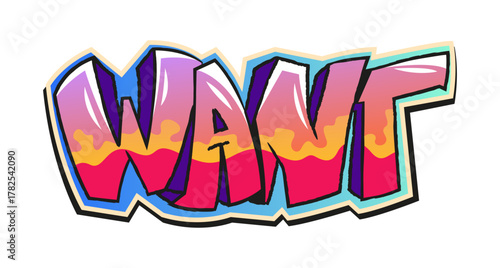 Modern street art, isolated graffiti with vivid colors and shade. Vector self expression of artist. Typography and trendy headlines, wall painting with personal style and vibe, trends texture