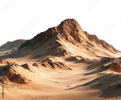 Desert mountain landscape with sand dunes and rocky outcrops on black graphic design isolated on a transparent background