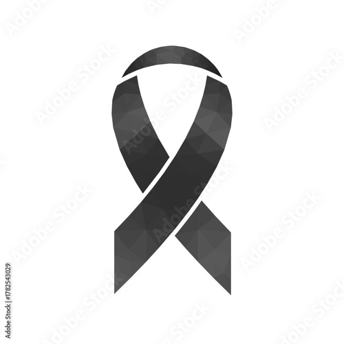Black awareness ribbon symbol representing mourning, remembrance, melanoma awareness, and support for victims of violence and loss.
