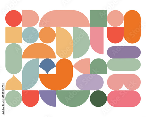 Pastel mid‑century geometric mosaic abstract modular shapes pattern