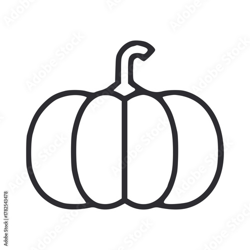 Line drawing of a pumpkin showing its segmented shape and curved stem