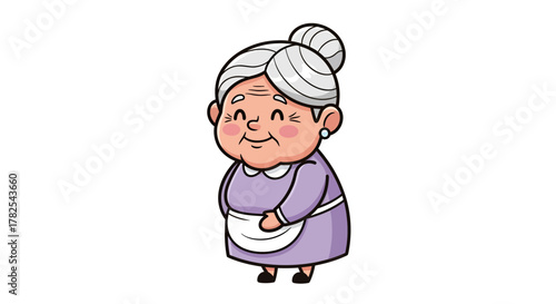 Charming cartoon illustration of a smiling grandmother figure with a kind expression