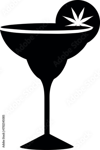 Margarita Cocktail Silhouette with Cannabis Garnish for Infused Beverage Design