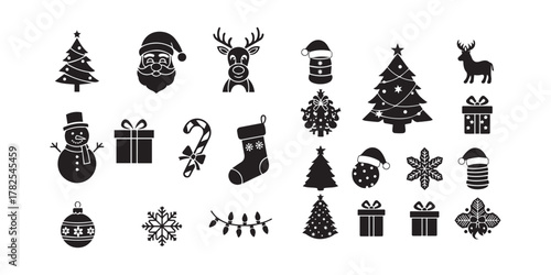 gift giftbox box set collection pack bundle black shape icon silhouette vector flat illustration design on white background