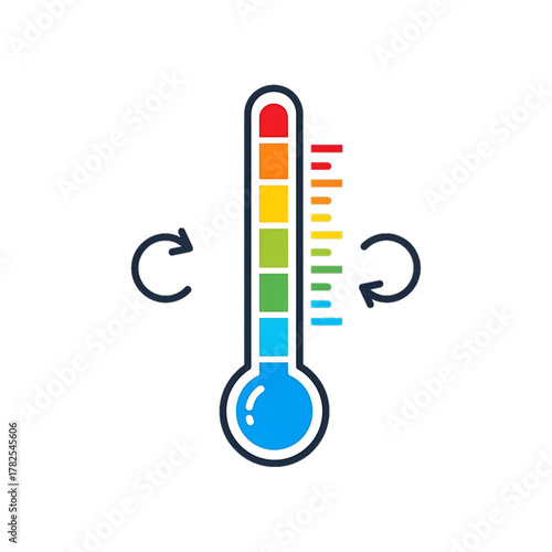Thermometer with rotation arrows icon symbolizing temperature balance.