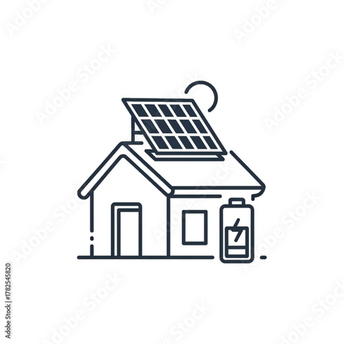 House with solar panel icon representing renewable energy.