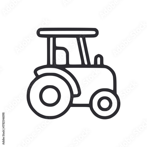 Outline of a tractor featuring two wheels of different sizes and a partial cab structure