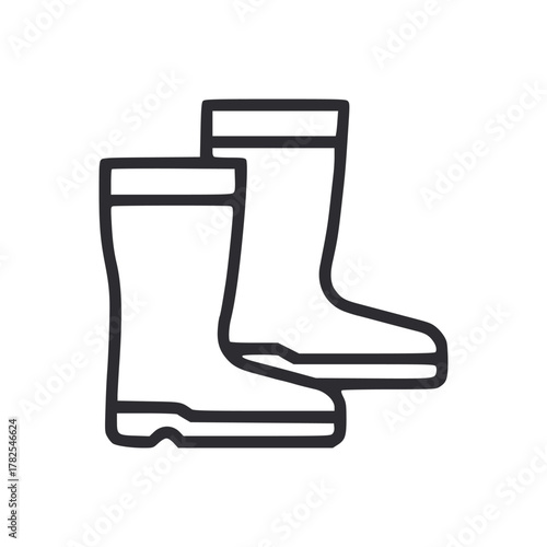 Two rain boots one slightly overlapping the other Both have a band at the top