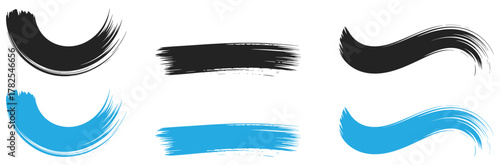 Dynamic brush stroke elements for stylish design projects and creative layouts, offering texture and contrast in black and blue for artistic flair
